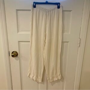 FLAX Lithuanian Linen Cream Ivory Pull On Elastic Waist Pants Coastal Beach Med